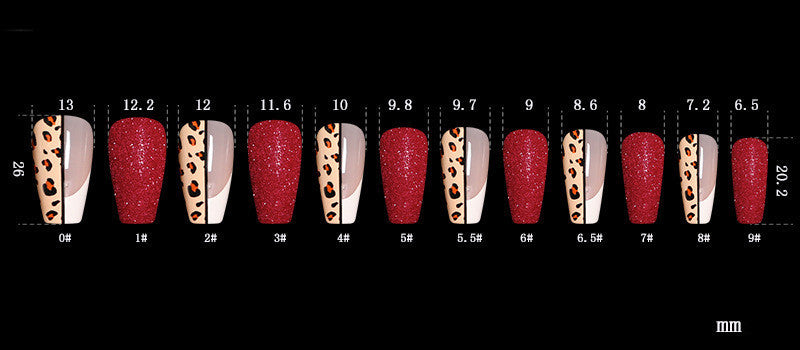 Red Color Leopard Print Ballet False Nails