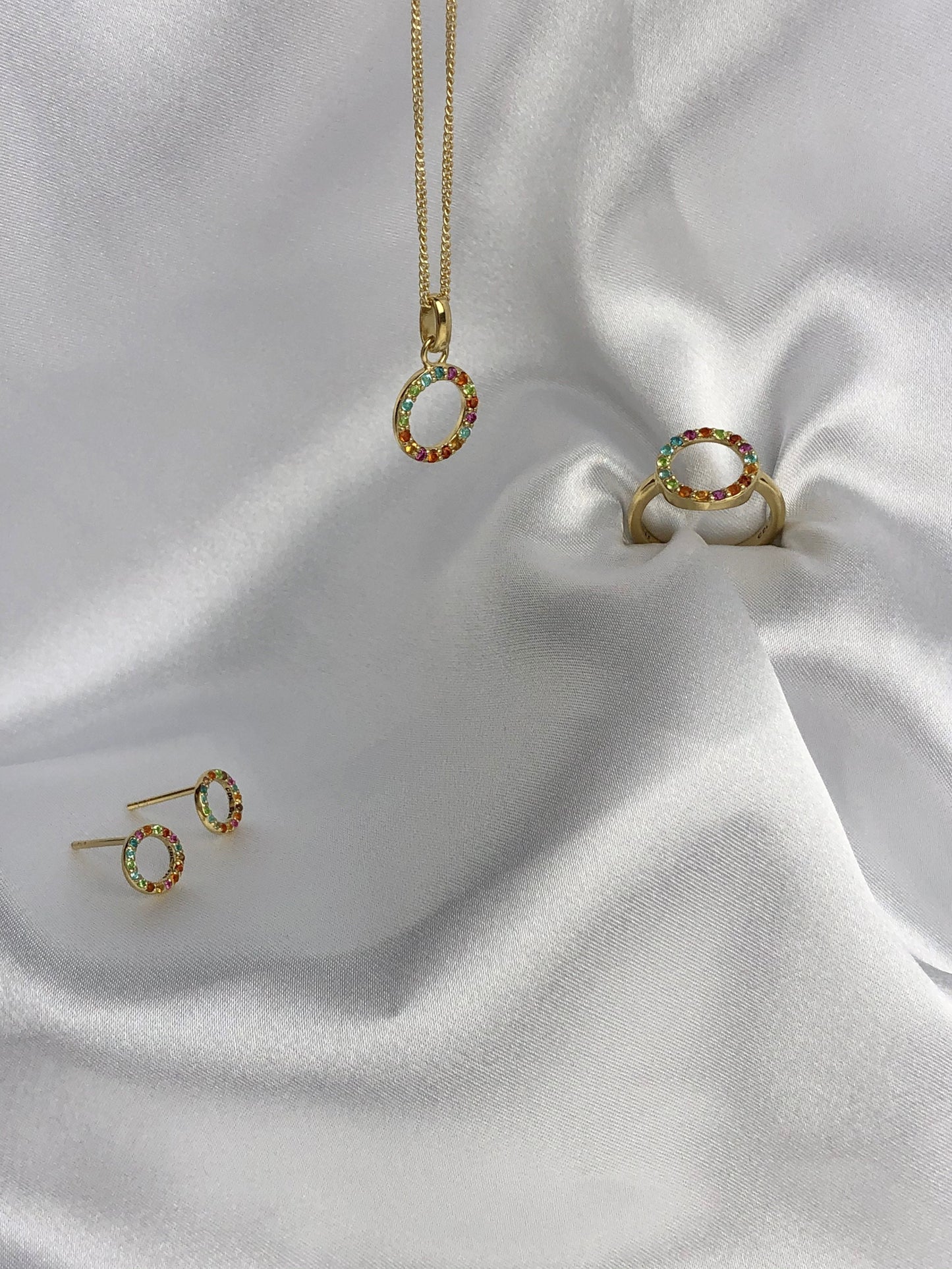 World Goals Stud Earrings - Polished Gold Plated Sterling Silver with 17 Multi color