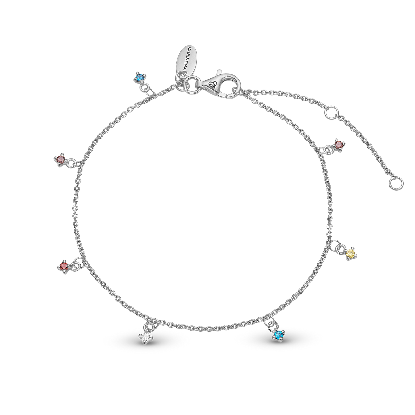 Rainbow Bracelet - Polished Sterling Silver with 7 Multi color Cubic Zirkonia