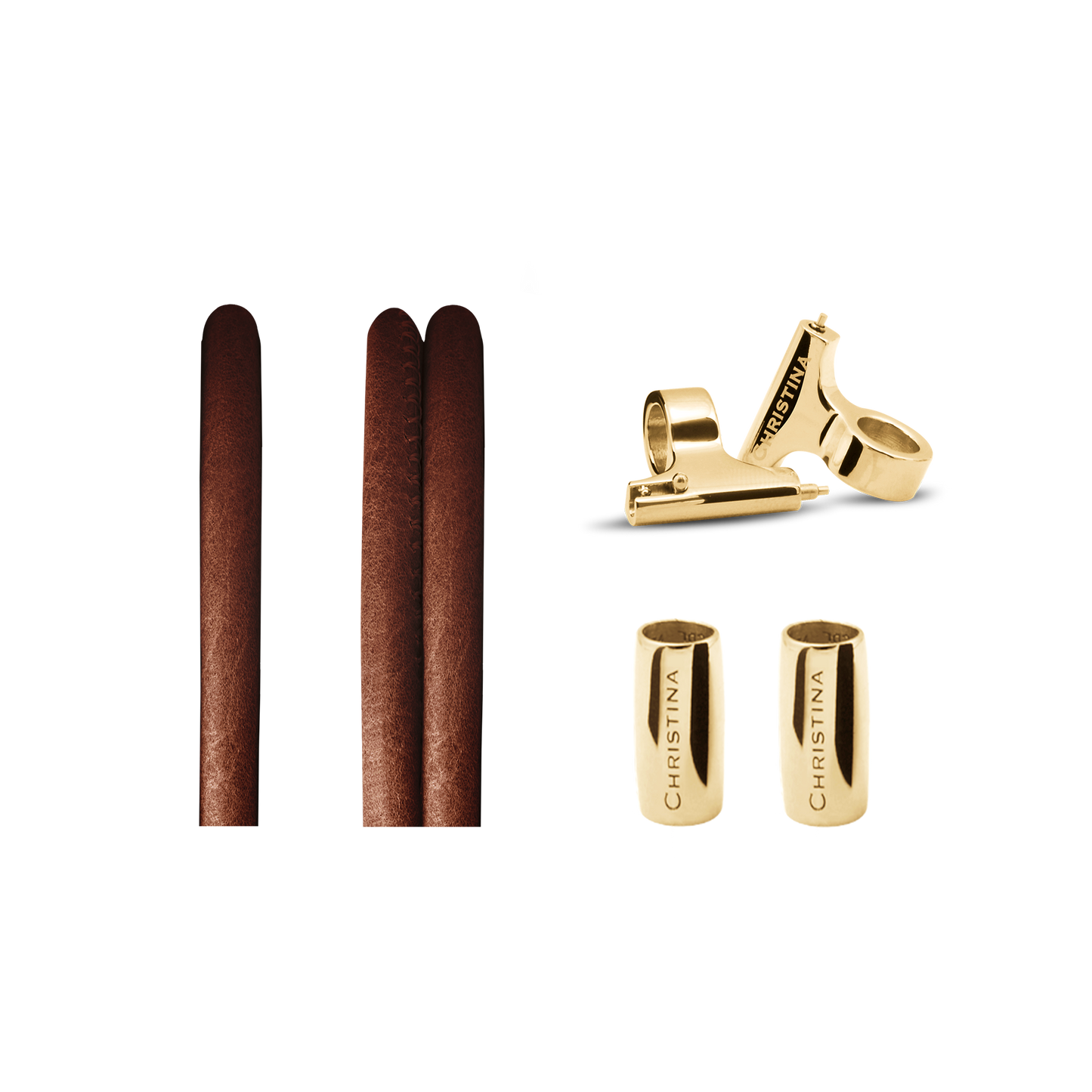 Slim Leather set for Watch Cognac - Gold Plated T-bars
