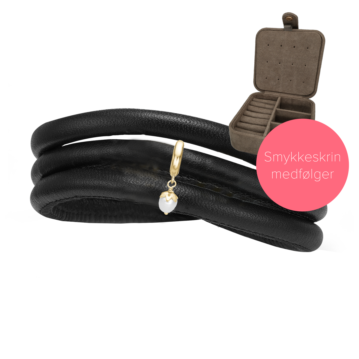 Embrace Classic Læder Sæt - med 6 mm Charm i Gold Plated Sterling Silver og Smykkeskrin