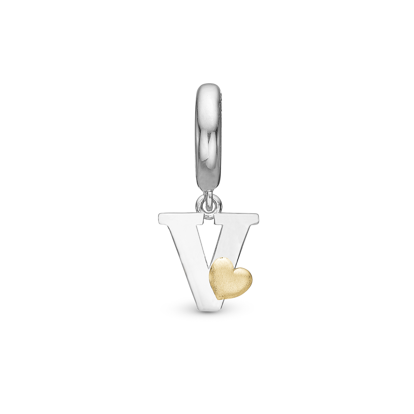 Letter V Drop Earring Charm 6 mm for Bracelet - Polished Bicolor