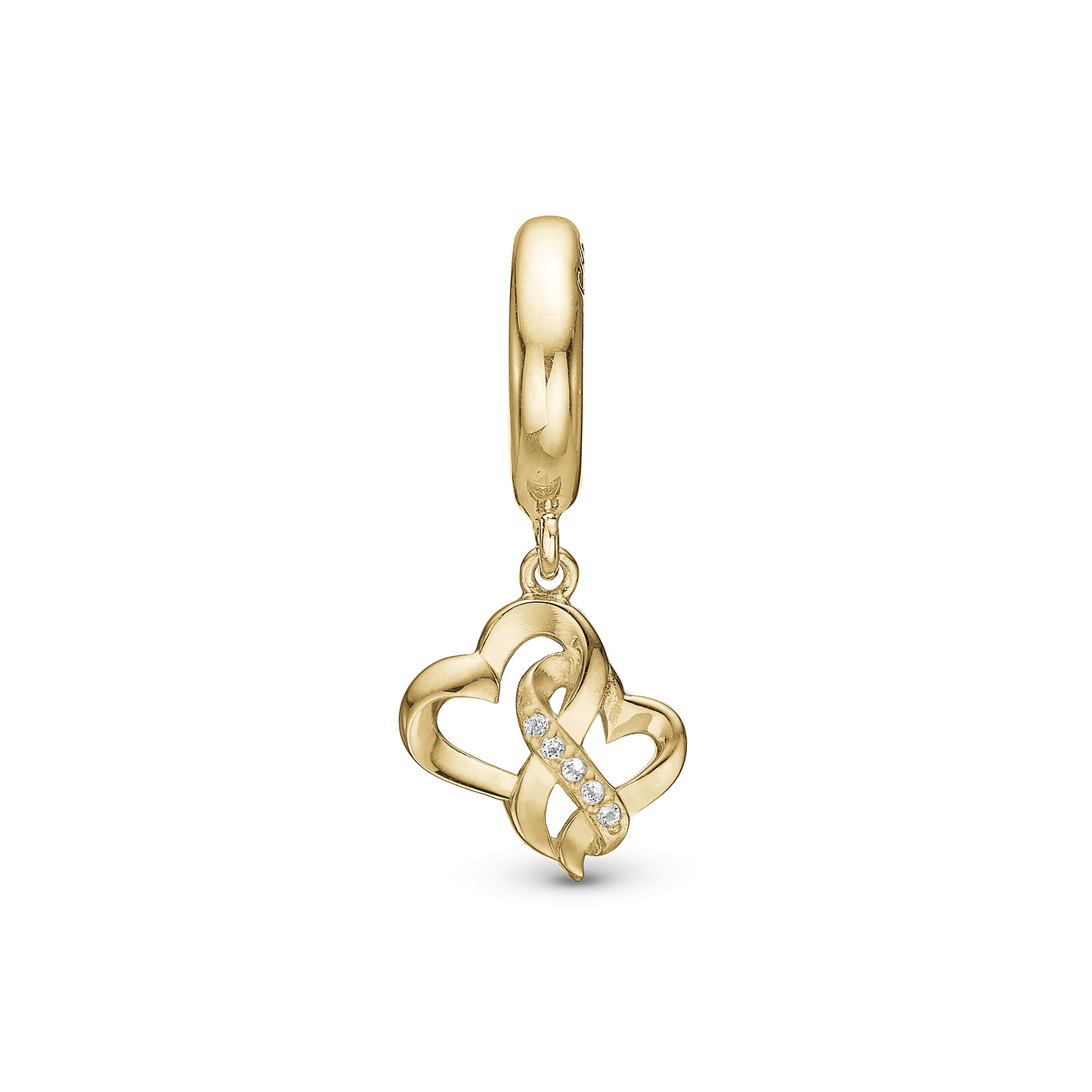 Mother Child True Love Drop Earring Charm 6 mm for Bracelet - Polished Gold Plated Sterling Silver with 6 white Cubic Zirkonia