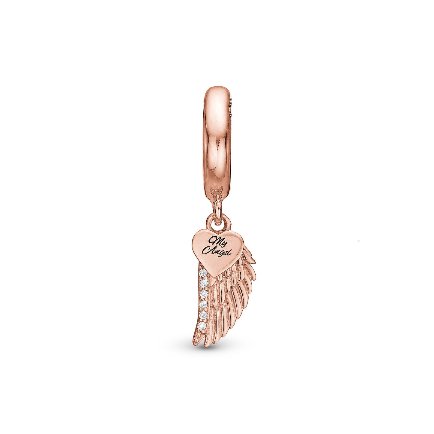 My Angel Drop Earring Charm 6 mm for Bracelet - Polished Rose Gold Plated with 9 white Cubic Zirkonia