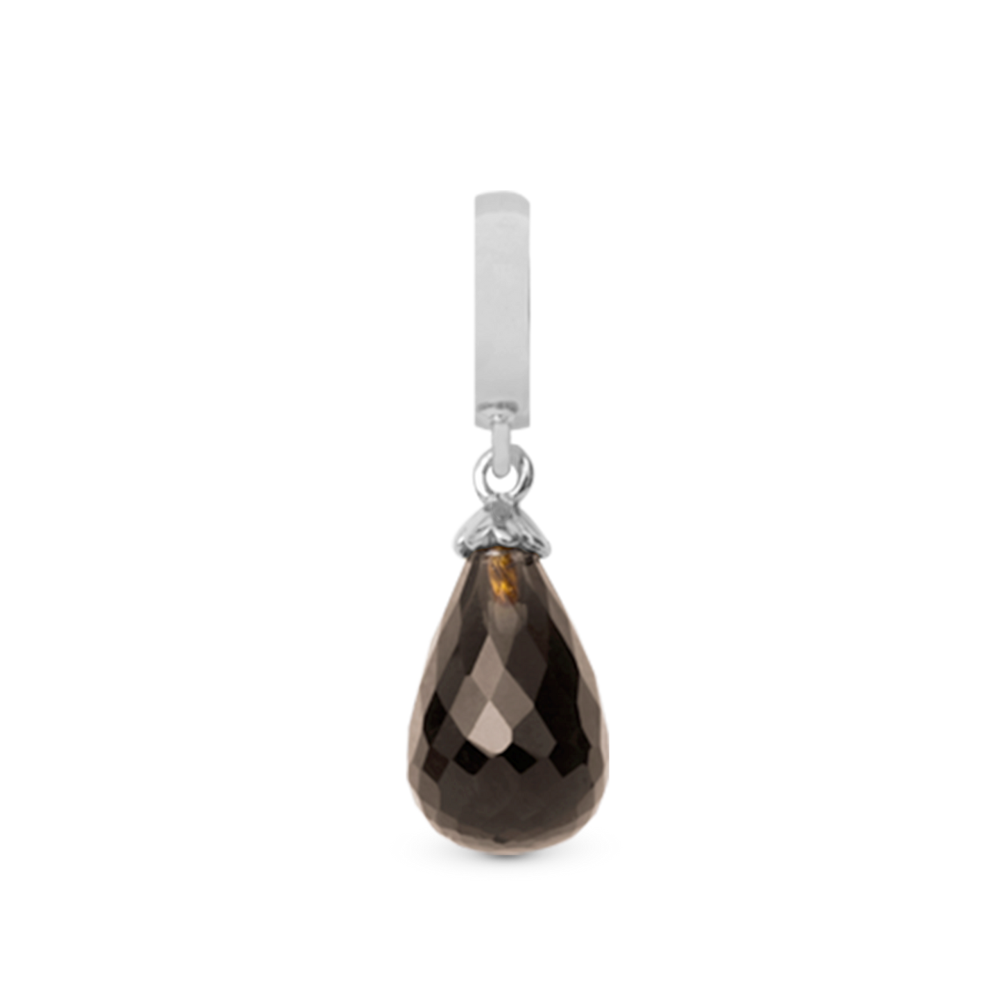 Smokey Quartz Drop Earring Charm 6 mm for Bracelet - Polished Sterling Silver with 1 Krystalkvarts