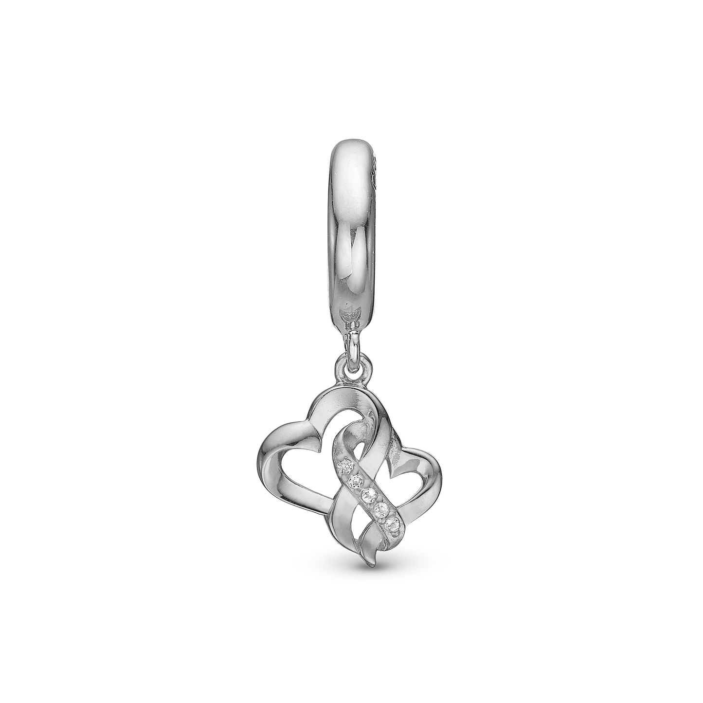 Mother Child True Love Drop Earring Charm 6 mm for Bracelet - Polished Sterling Silver with 6 white Cubic Zirkonia