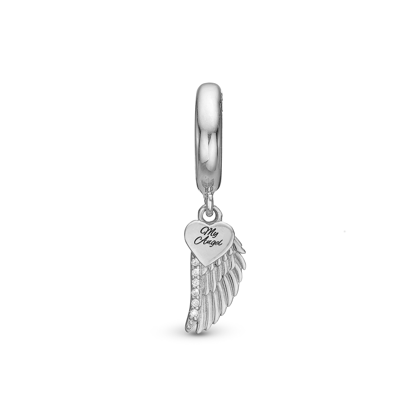 My Angel Drop Earring Charm 6 mm for Bracelet - Polished Sterling Silver with 9 white Cubic Zirkonia
