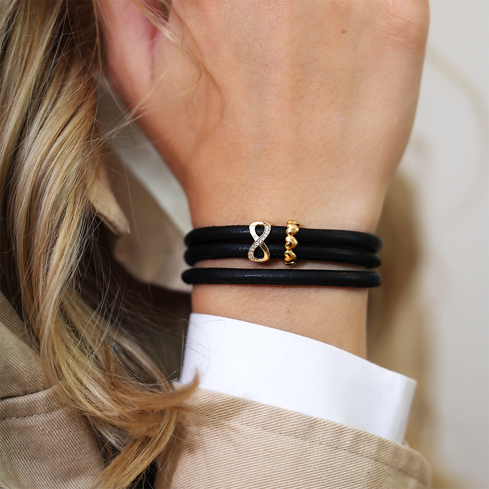 Hearts Double Charm forgyldt Charms with sølvBracelet - CHRISTINA