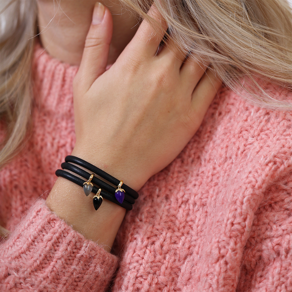 Purple Chalcedony charm forgyldt Charms with sølvBracelet - CHRISTINA