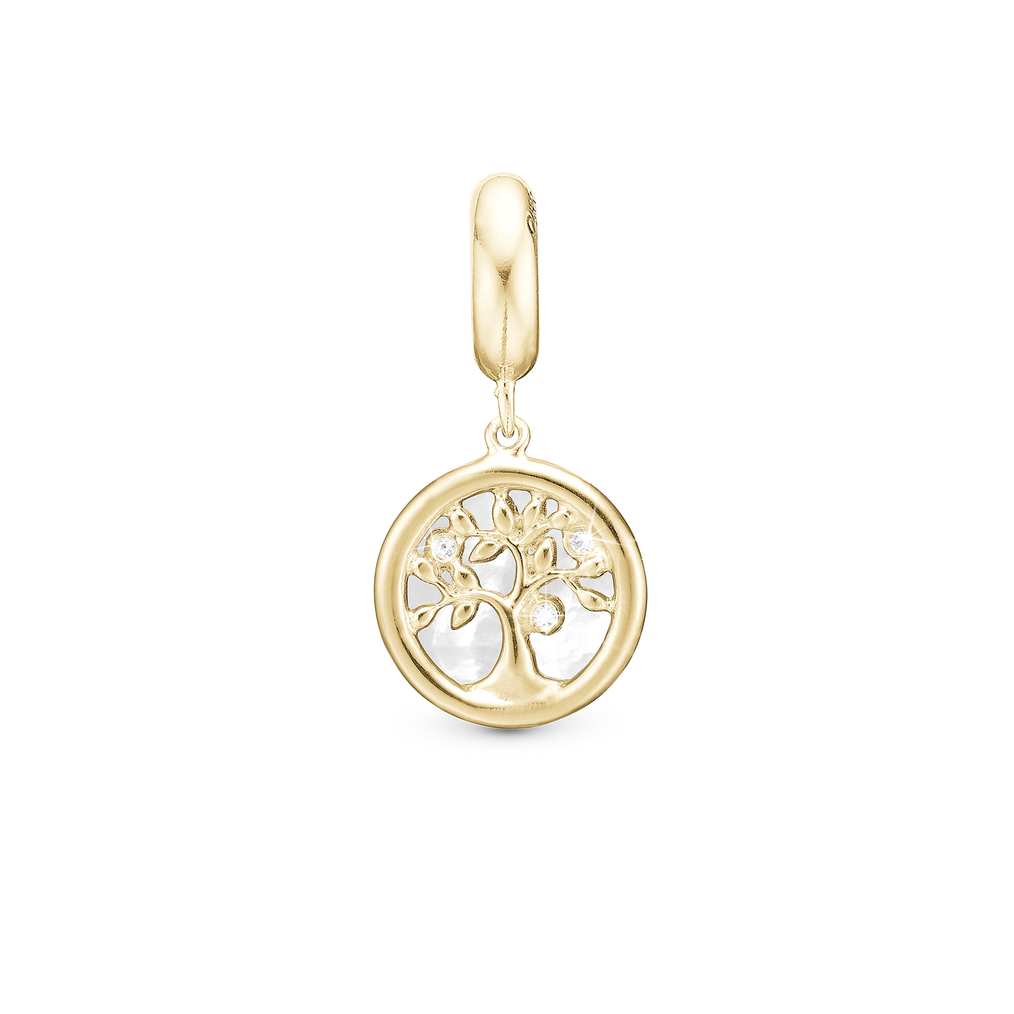 Tree of Life perlemor - Drop Earring Charm 4 mm for Bracelet - Polished Gold Plated Sterling Silver with 3