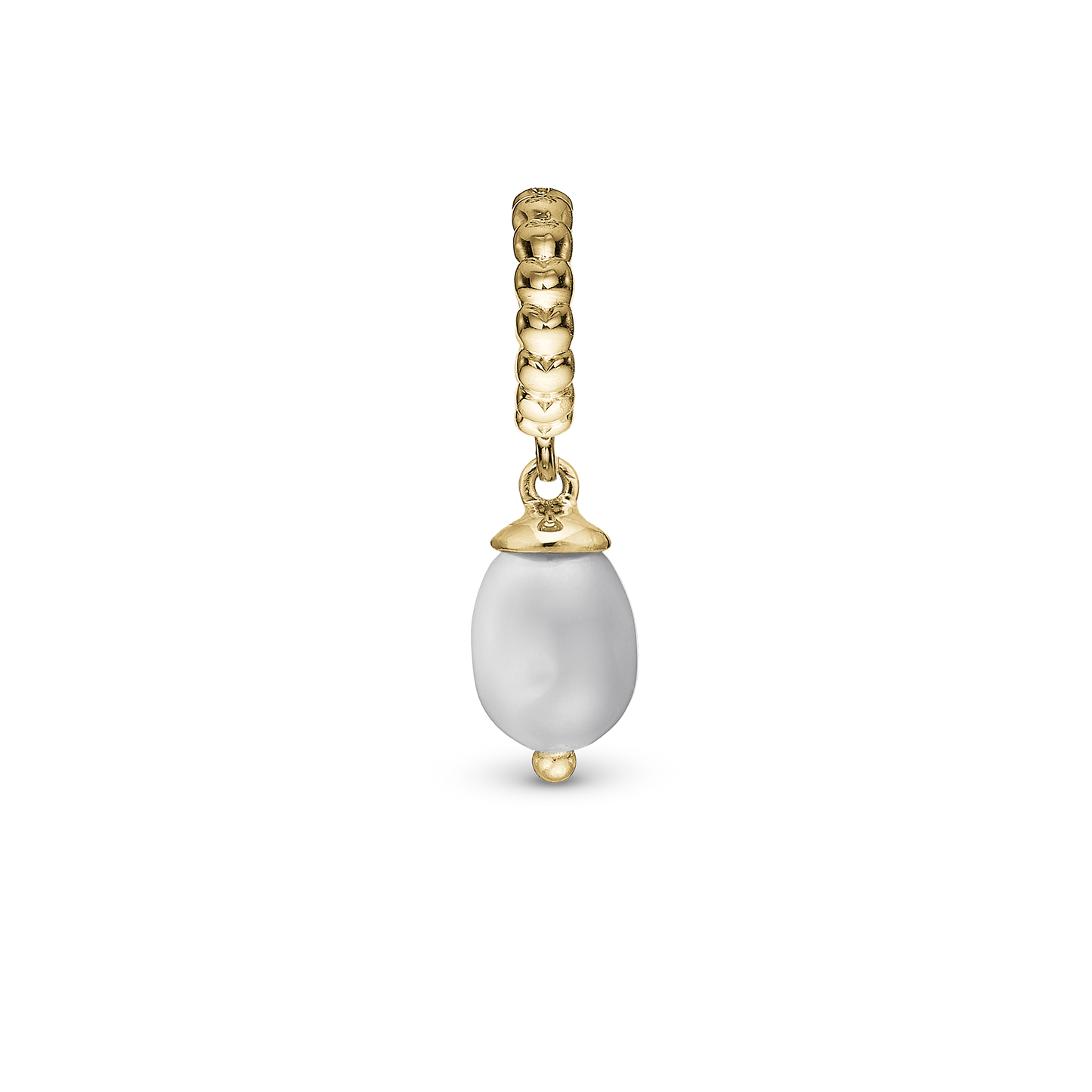 True Pearl - Drop Earring Charm 4 mm for Bracelet - Polished Gold Plated Sterling Silver with 1 Ferskvandsperle