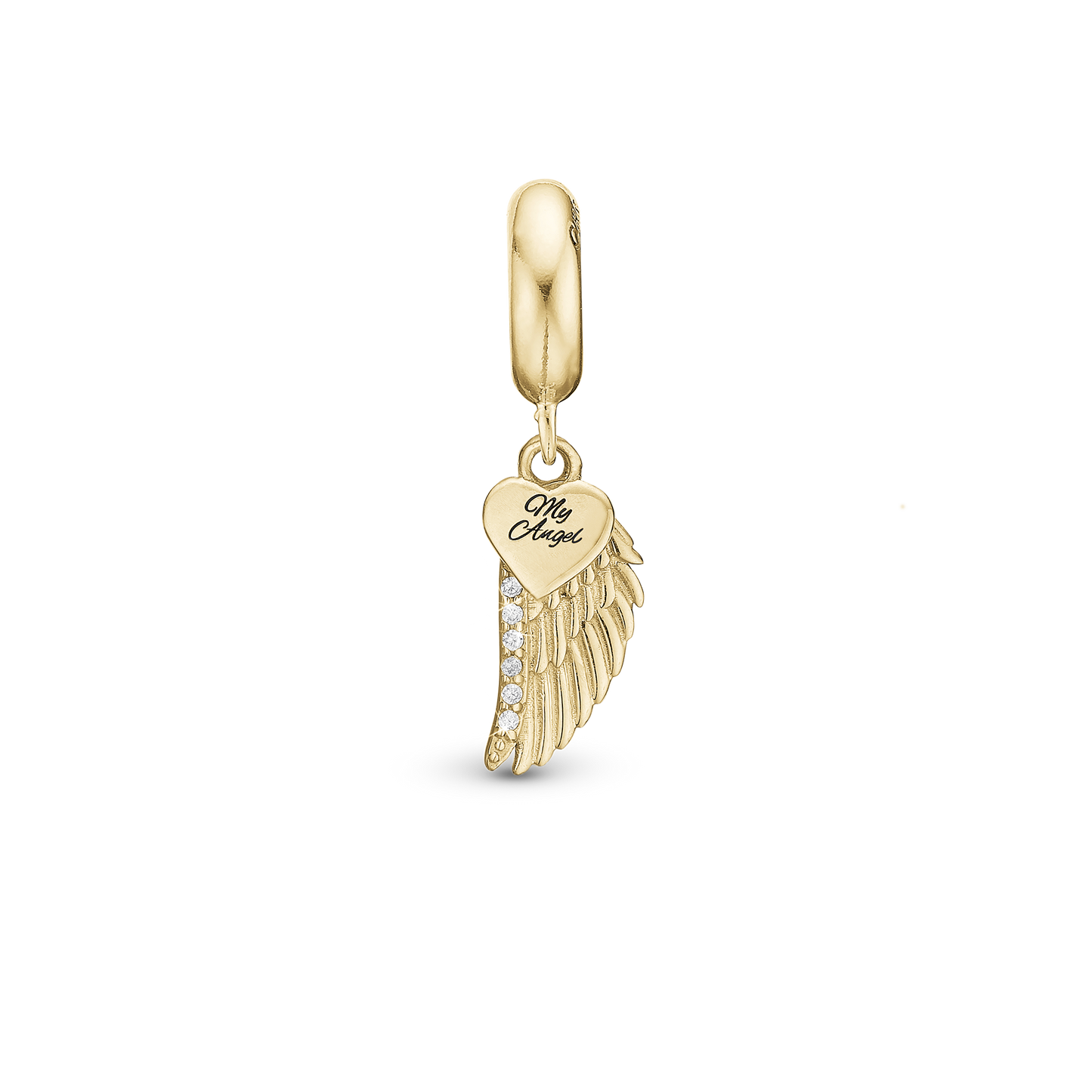 My Angel - Drop Earring Charm 4 mm for Bracelet - Polished Gold Plated Sterling Silver with 9 Cubic Zirkonia