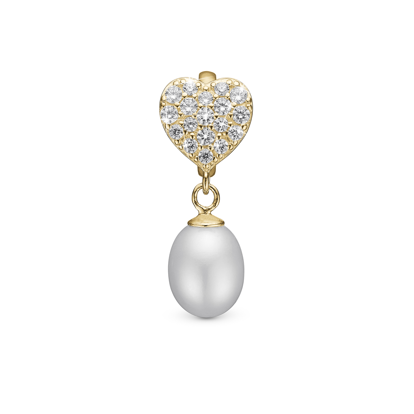 Sparkling Heart - Drop Earring Charm 4 mm for Bracelet - Gold Plated Sterling Silver with 19 Ferskvandsperler