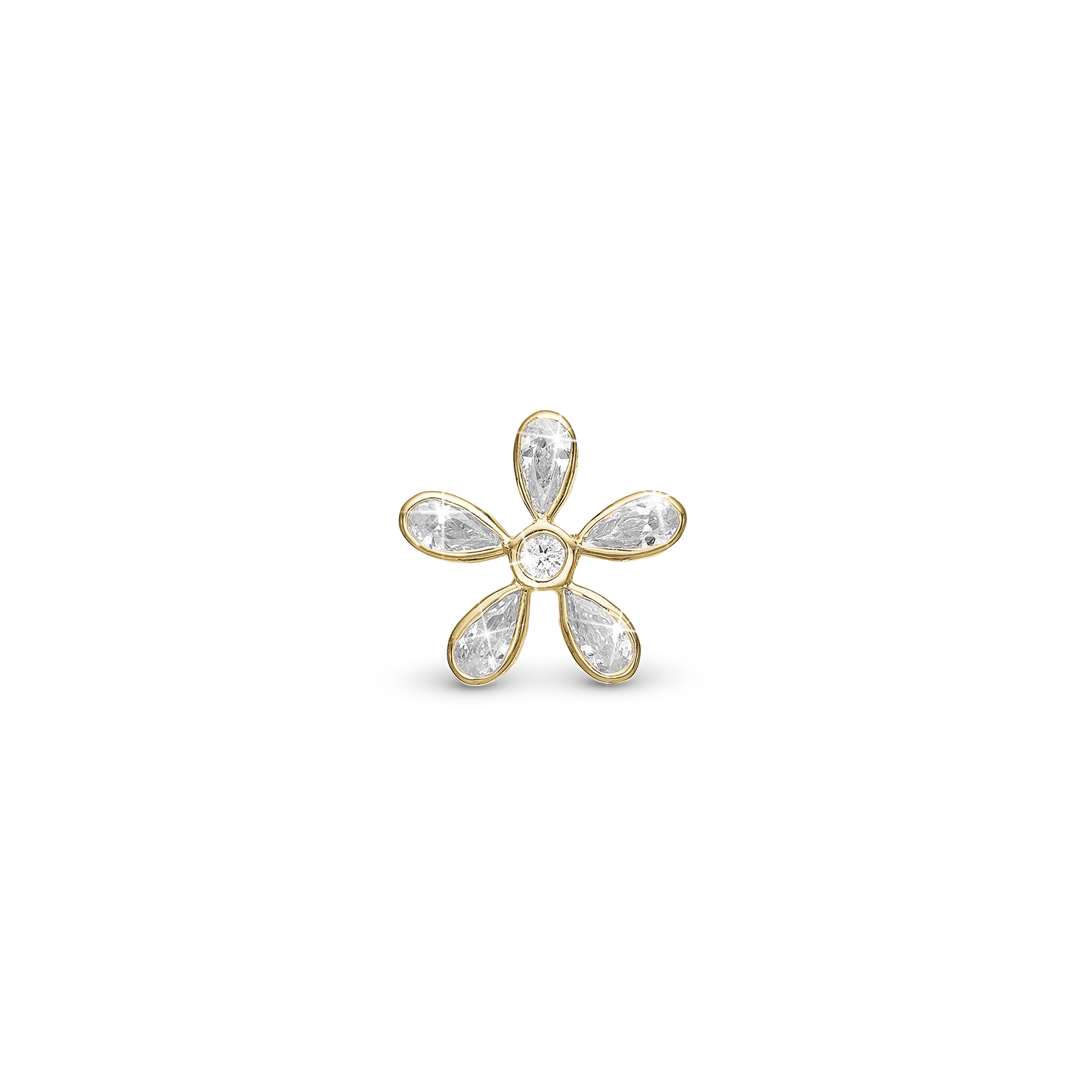 Magical White Flower - Charm 4 mm for Bracelet - Gold Plated Sterling Silver with 6 Cubic Zirkonia