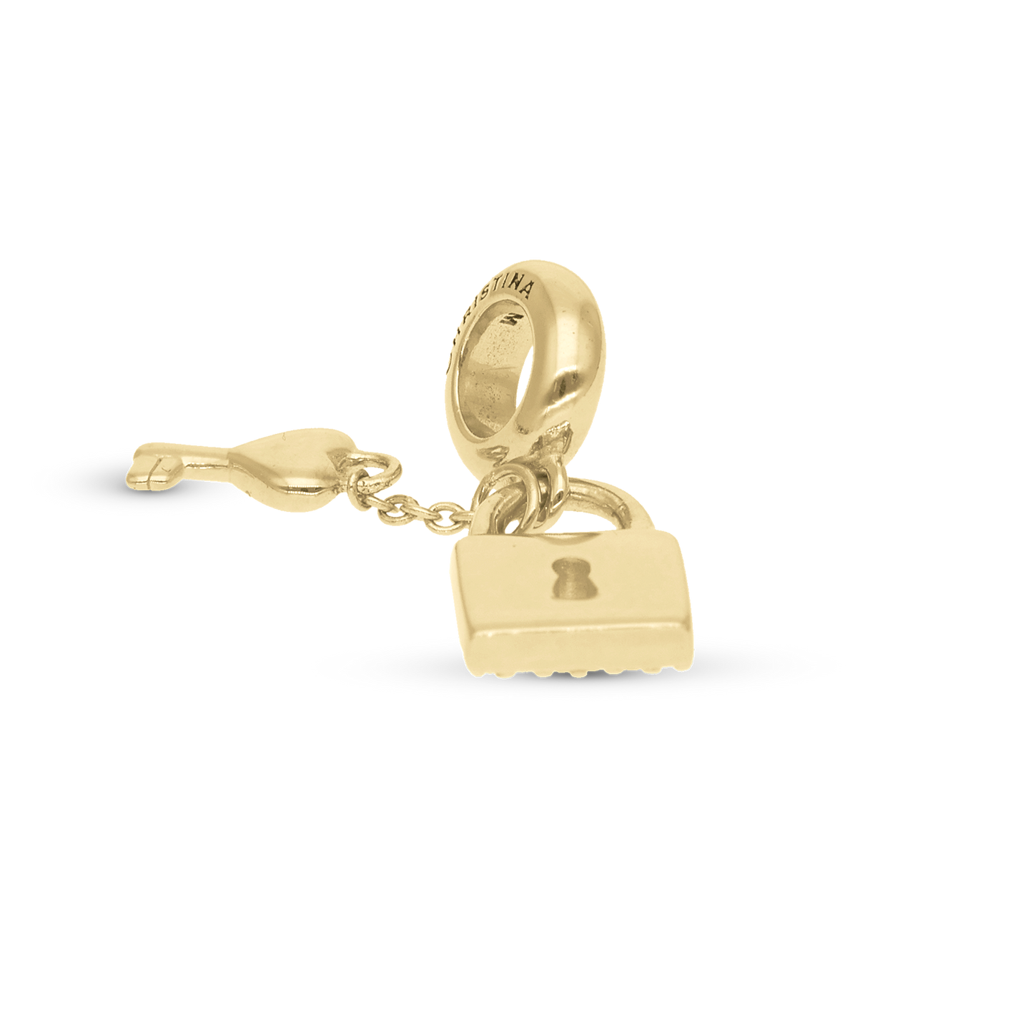 Unlock my Heart - Dangle Charm 4 mm with Bracelet - Polished Gold-Plated Sterling Silver with 24 Cubic Zirconia