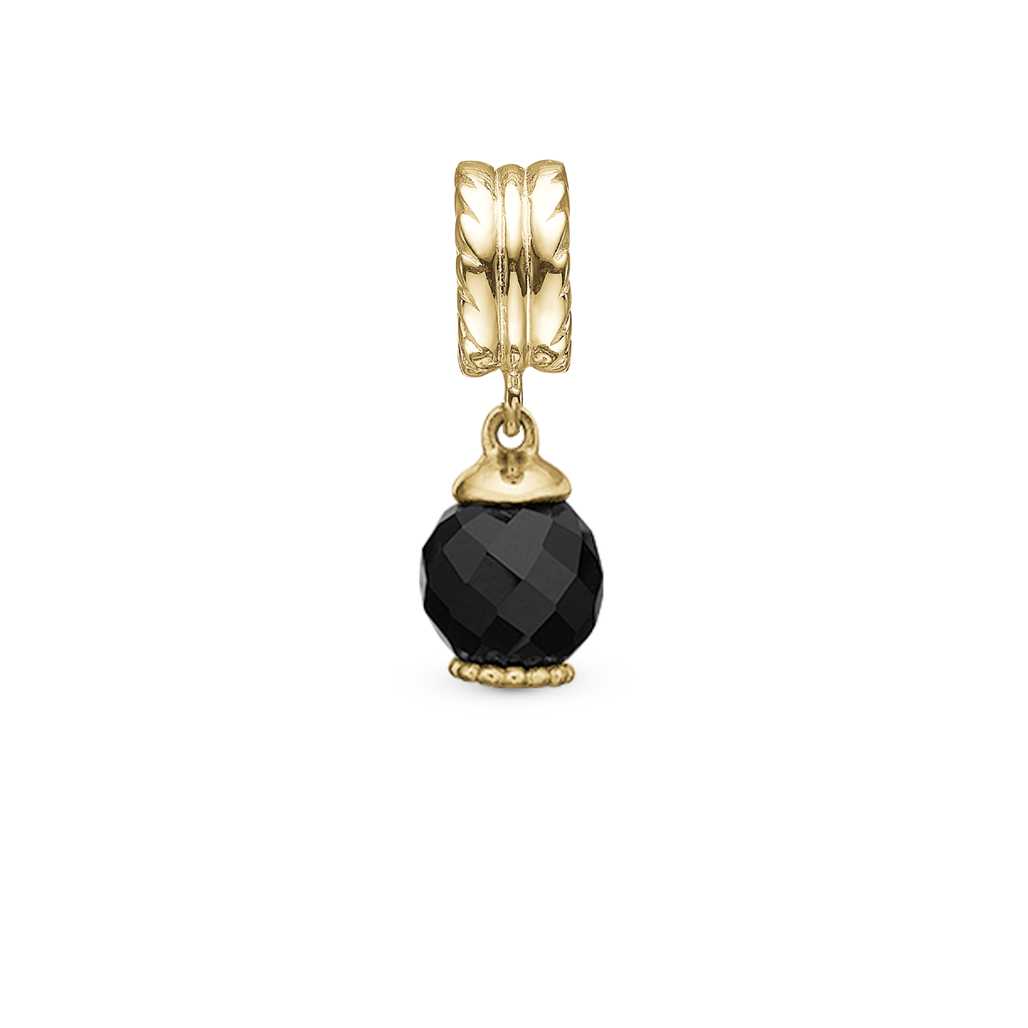 Big Moving Onyx - Drop Earring Charm 4 mm for Bracelet - Gold Plated Sterling Silver with 1 Onyx