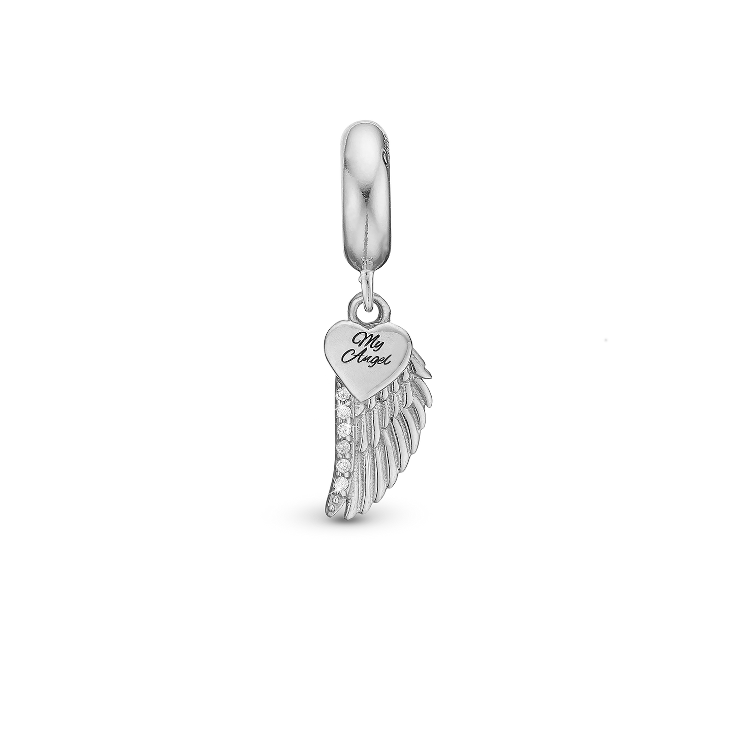 My Angel - Drop Earring Charm 4 mm for Bracelet - Polished Sterling Silver with 9 Cubic Zirkonia