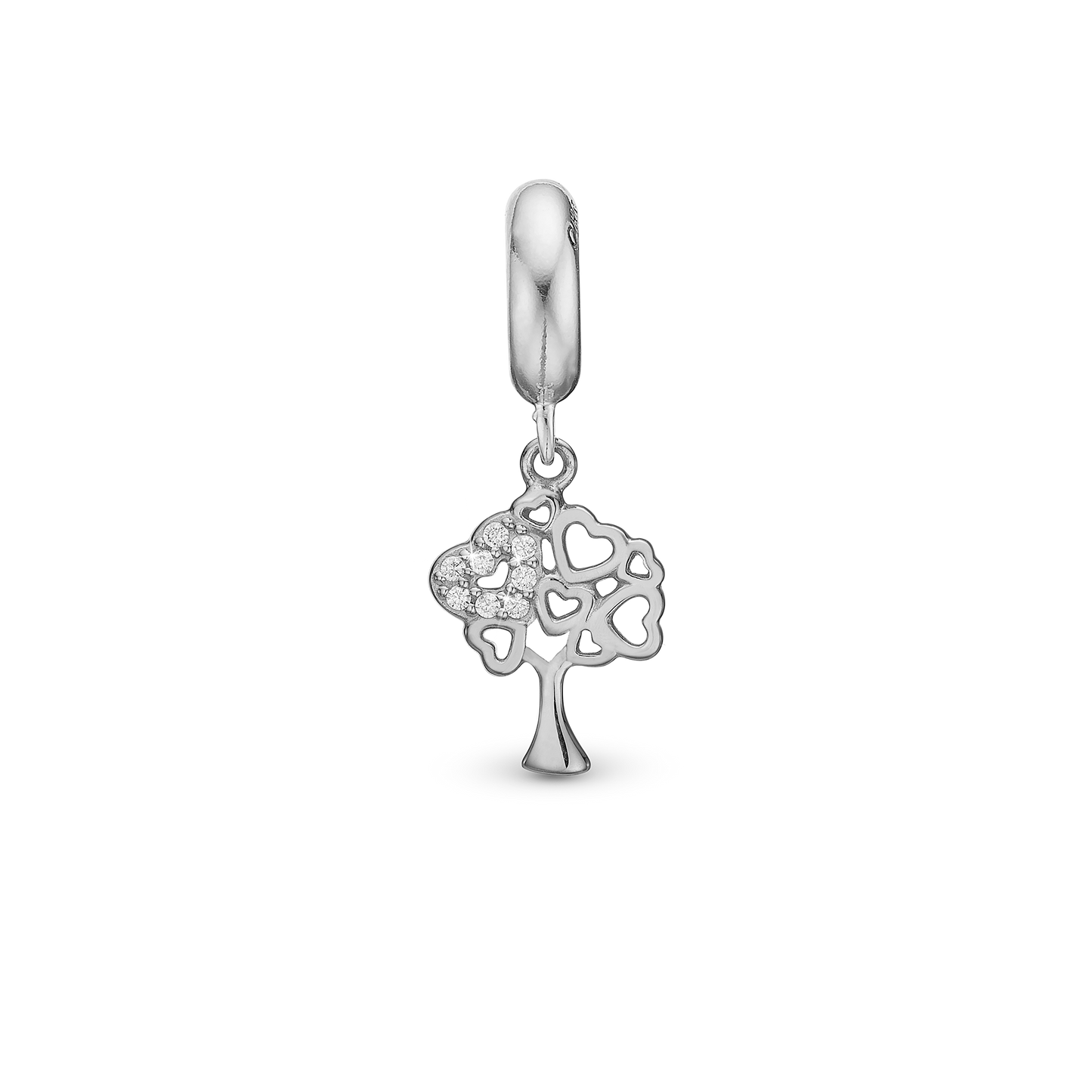 Tree of Hearts - Drop Earring Charm 4 mm for Bracelet - Polished Sterling Silver with 8 Cubic Zirkonia