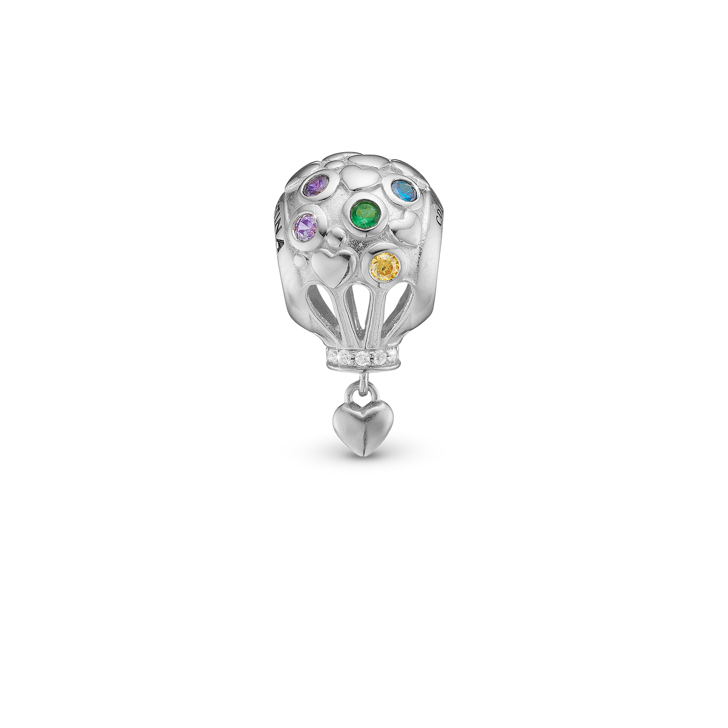 Love is in the Air - Charm 4 mm for Bracelet - Polished Sterling Silver with 10 Cubic Zirkonia