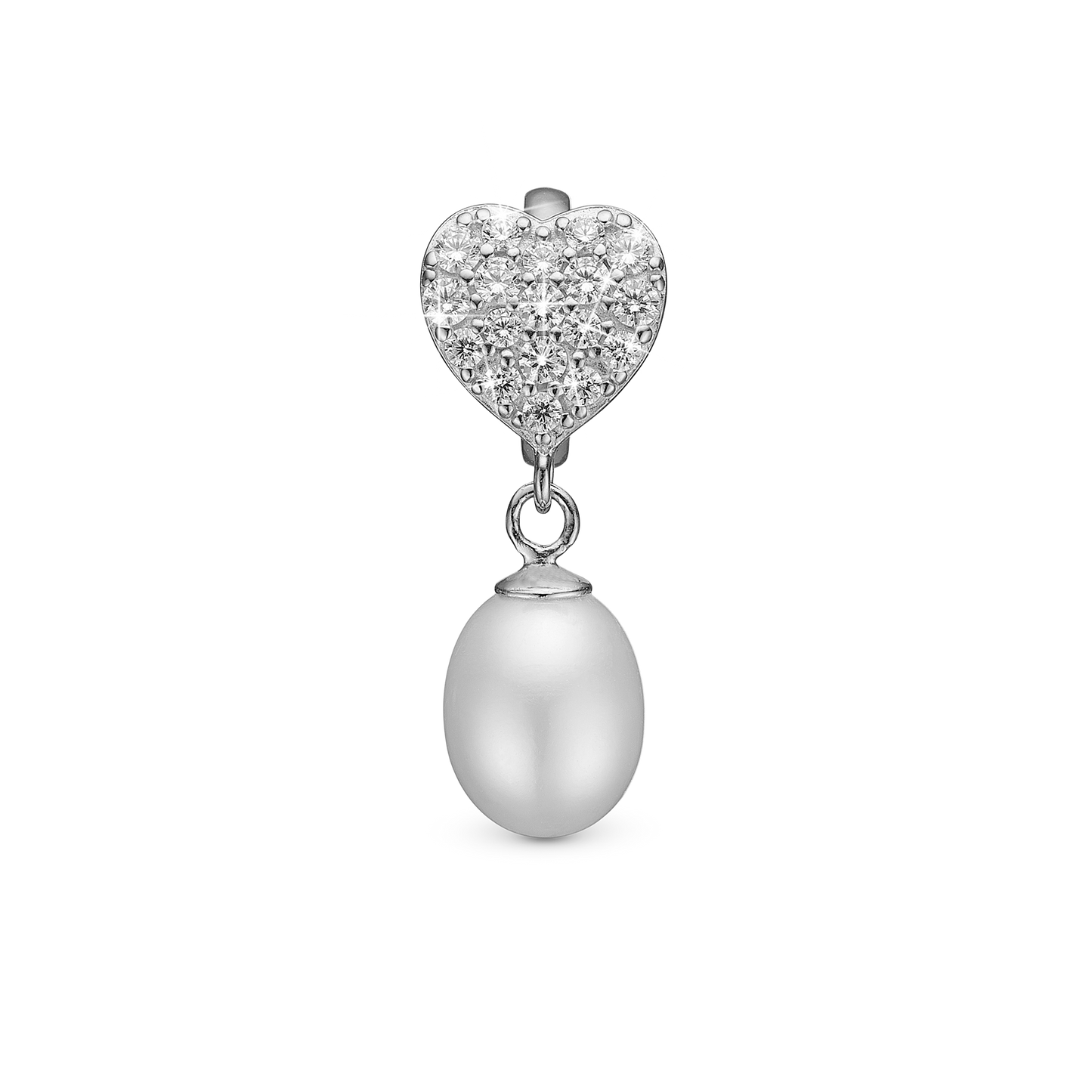 Sparkling Heart - Drop Earring Charm 4 mm for Bracelet - Sterling Silver with 19 Ferskvandsperler