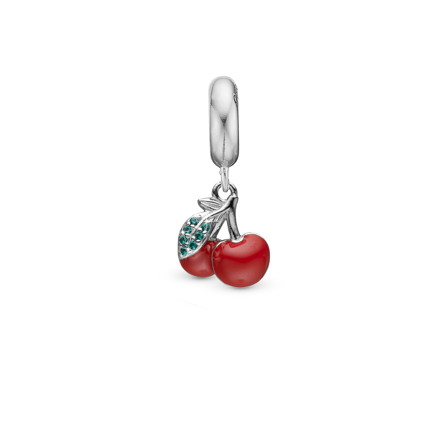 Happy Cherries - Drop Earring Charm 4 mm for Bracelet - Sterling Silver with 7 Cubic Zirkonia