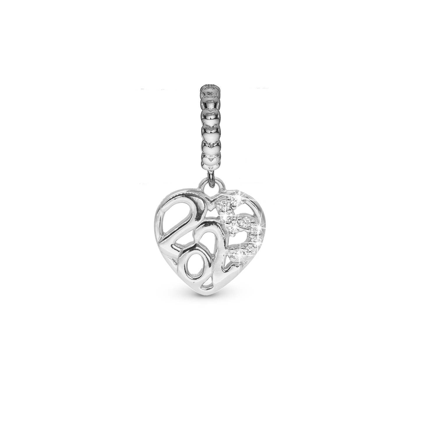 Year 2025 - Drop Earring Charm 4 mm for Bracelet - Polished Sterling Silver with 9 Cubic Zirkonia