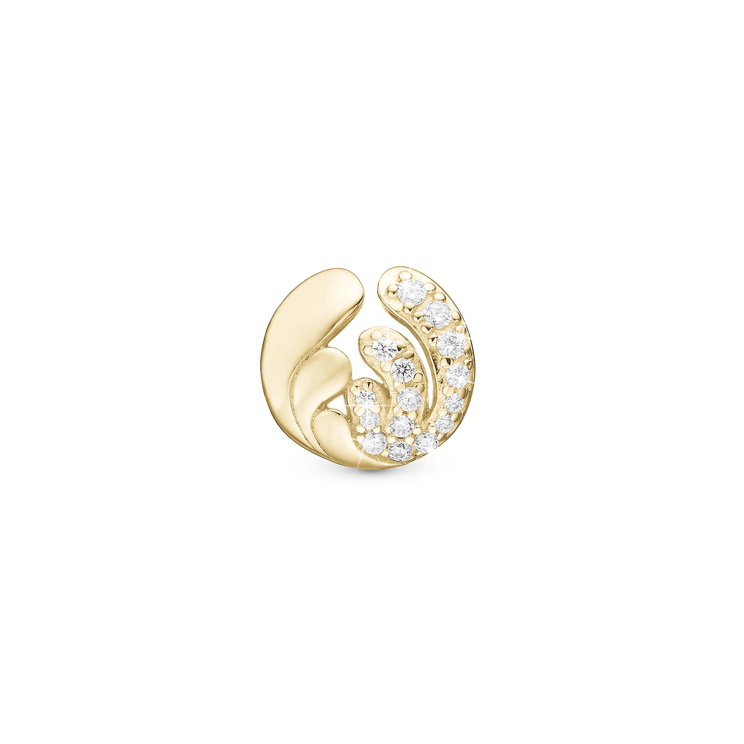 Ocean Splash Charm 6 mm for Classic Leather Bracelet - Gold Plated Sterling Silver with 15 white Cubic Zirkonia