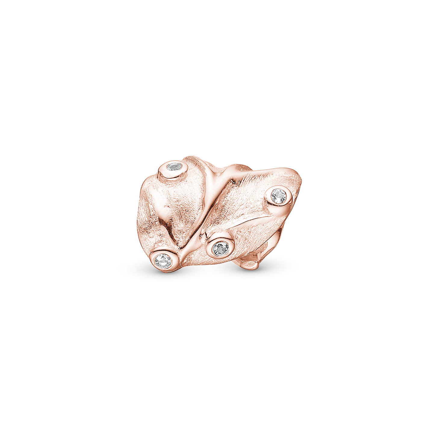 CWatchved Leaf Charm 6 mm for Classic Leather Bracelet - Matte Rose Gold Plated with 6 white Cubic Zirkonia