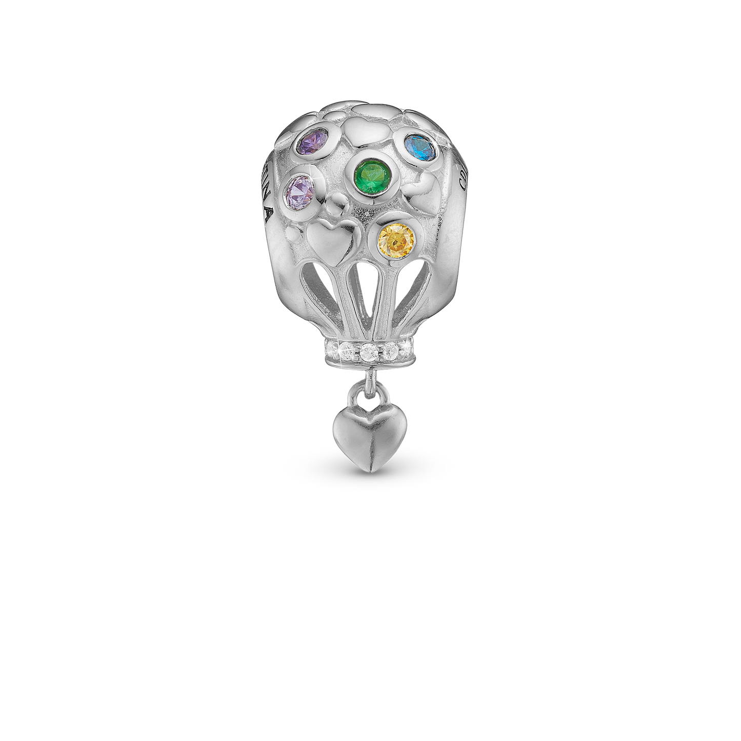 Love is in the Air Charm 6 mm for Classic Leather Bracelet - Polished Sterling Silver with 10 Multi color Cubic Zirkonia