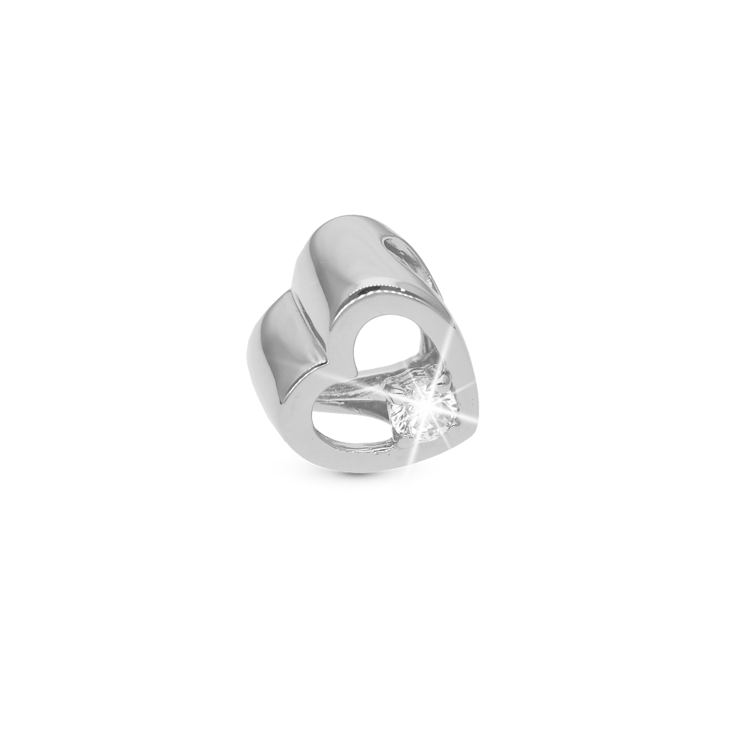 Eternity Love Heart Charm 6 mm for Classic Leather Bracelet – Polished Sterling Silver with 16 White Cubic Zirconia