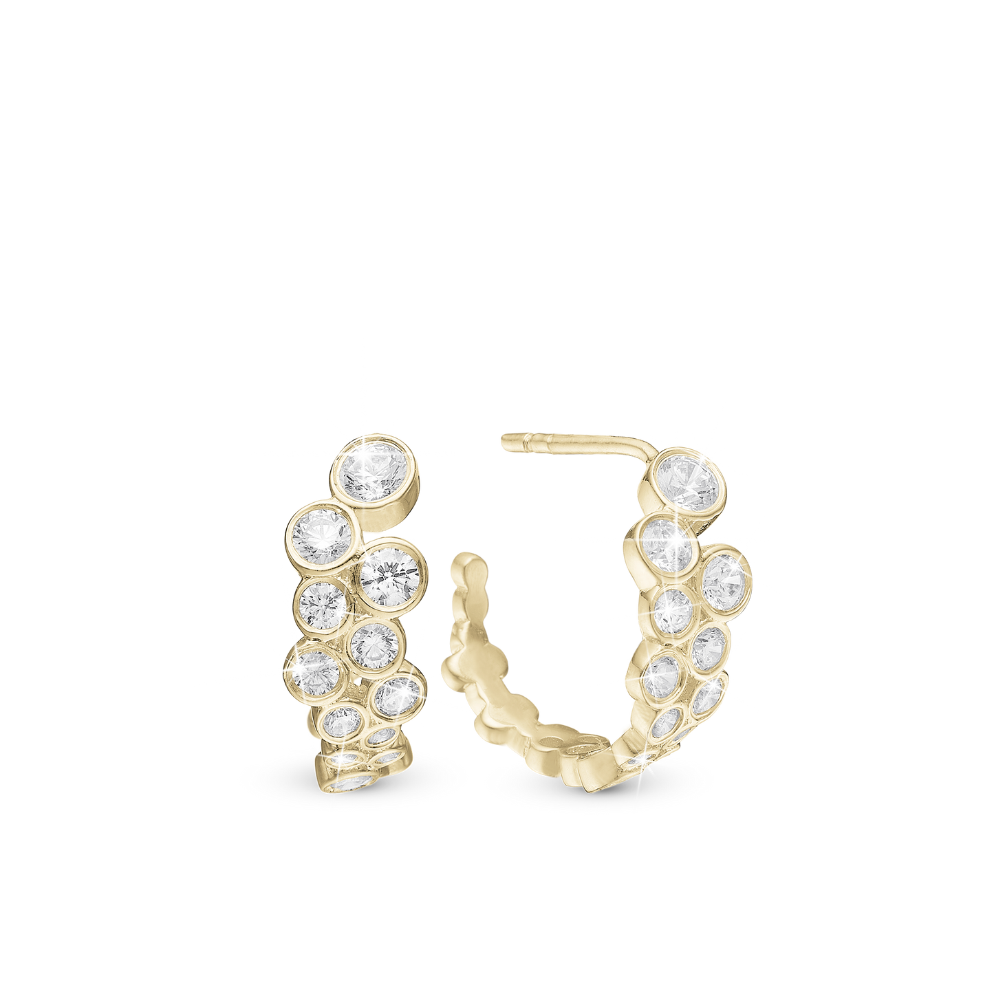 Bubbles Hoops - Gold Plated Sterling Silver with 30 white Cubic Zirkonia