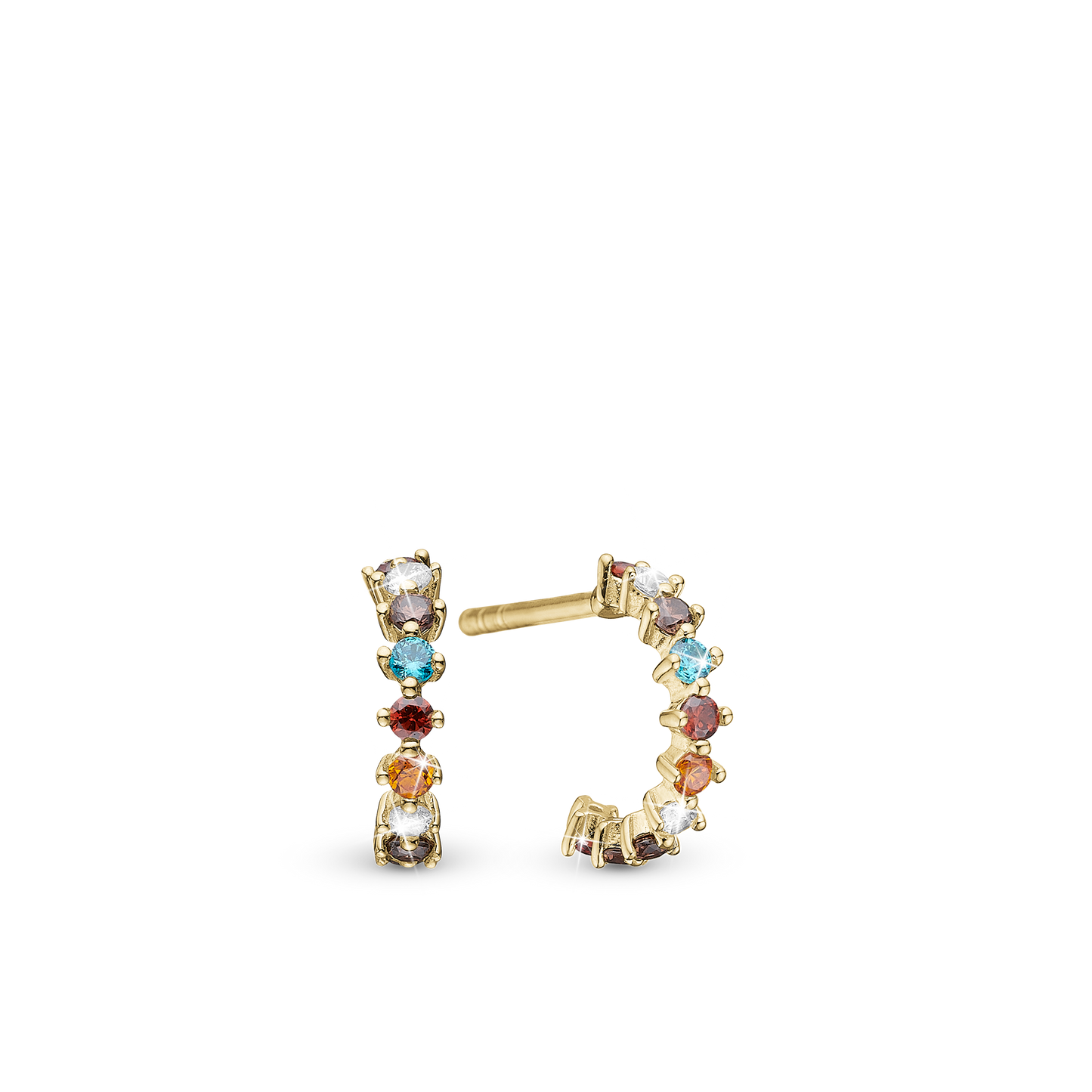 Rainbow creole Hoops - Gold Plated Sterling Silver with 16 Multi color Cubic Zirkonia