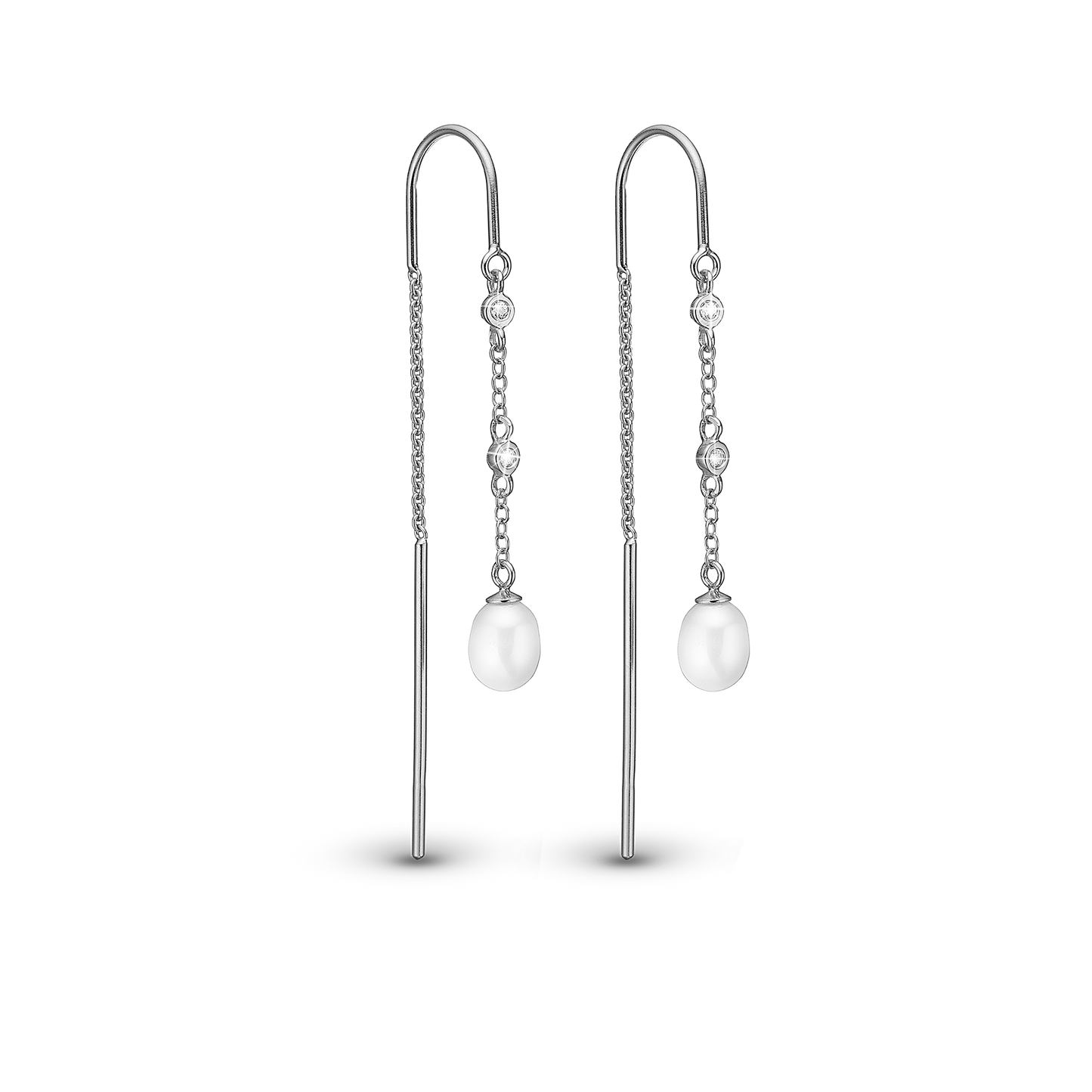 Pearl Drops Dangle Earring - Polished Sterling Silver with 6 white Ferskvandsperler