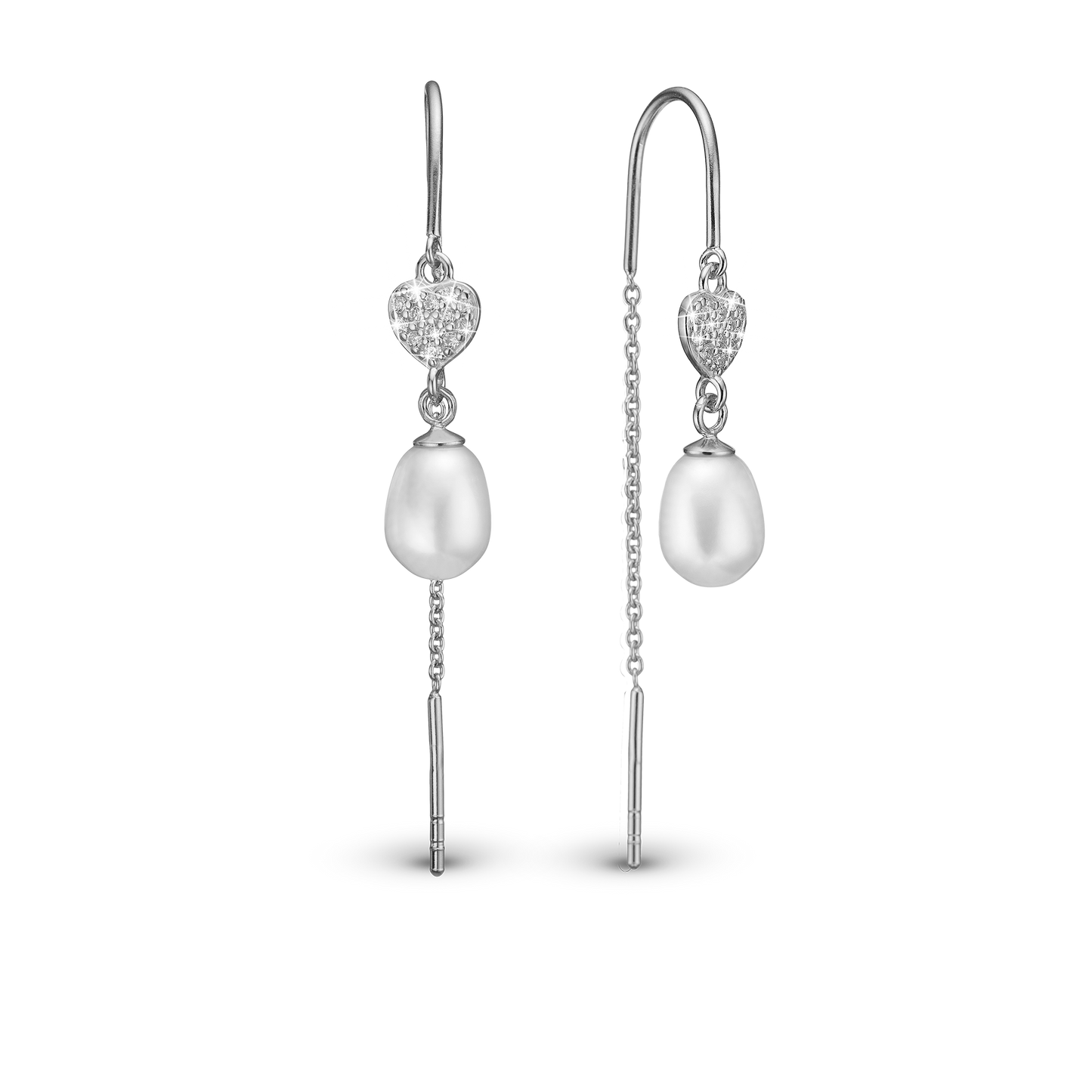 Precious Heart Dangle Earring - Sterling Silver with 28 white Ferskvandsperler