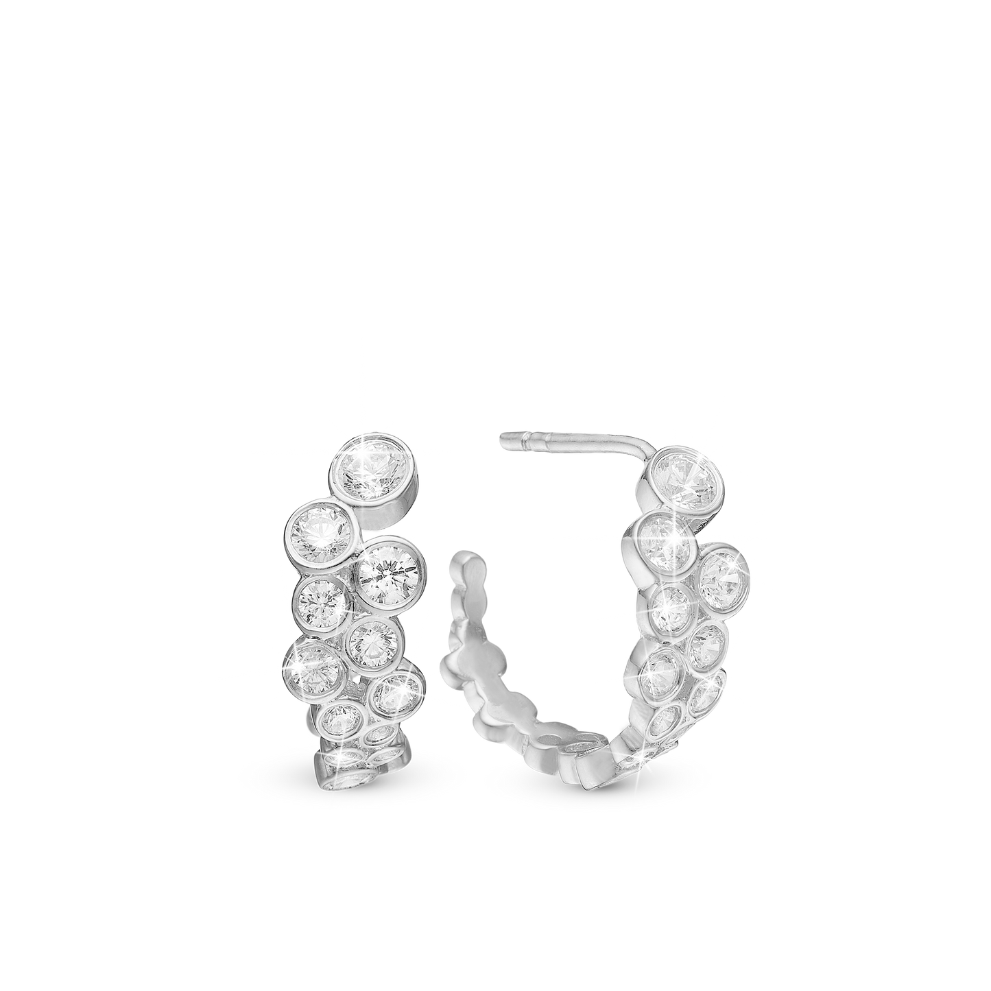 Bubbles Hoops - Sterling Silver with 30 white Cubic Zirkonia
