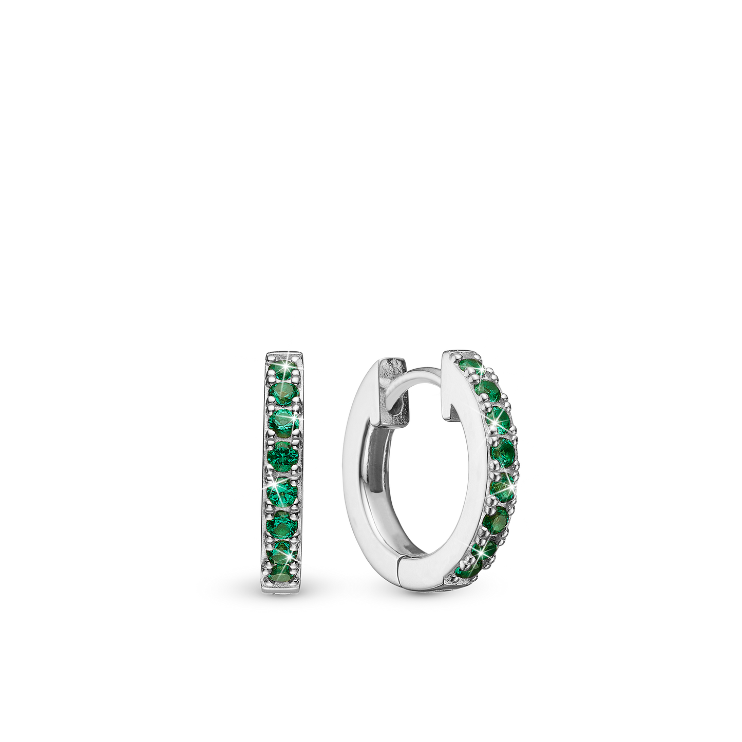 Green Circles Hoops - Sterling Silver with 16 Greenne Cubic Zirkonia