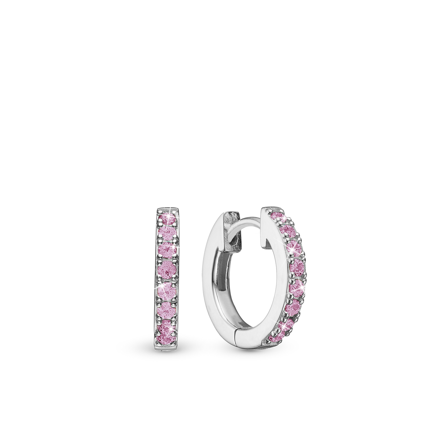 Pink Circles Hoops - Sterling Silver with 16 Pinke Cubic Zirkonia