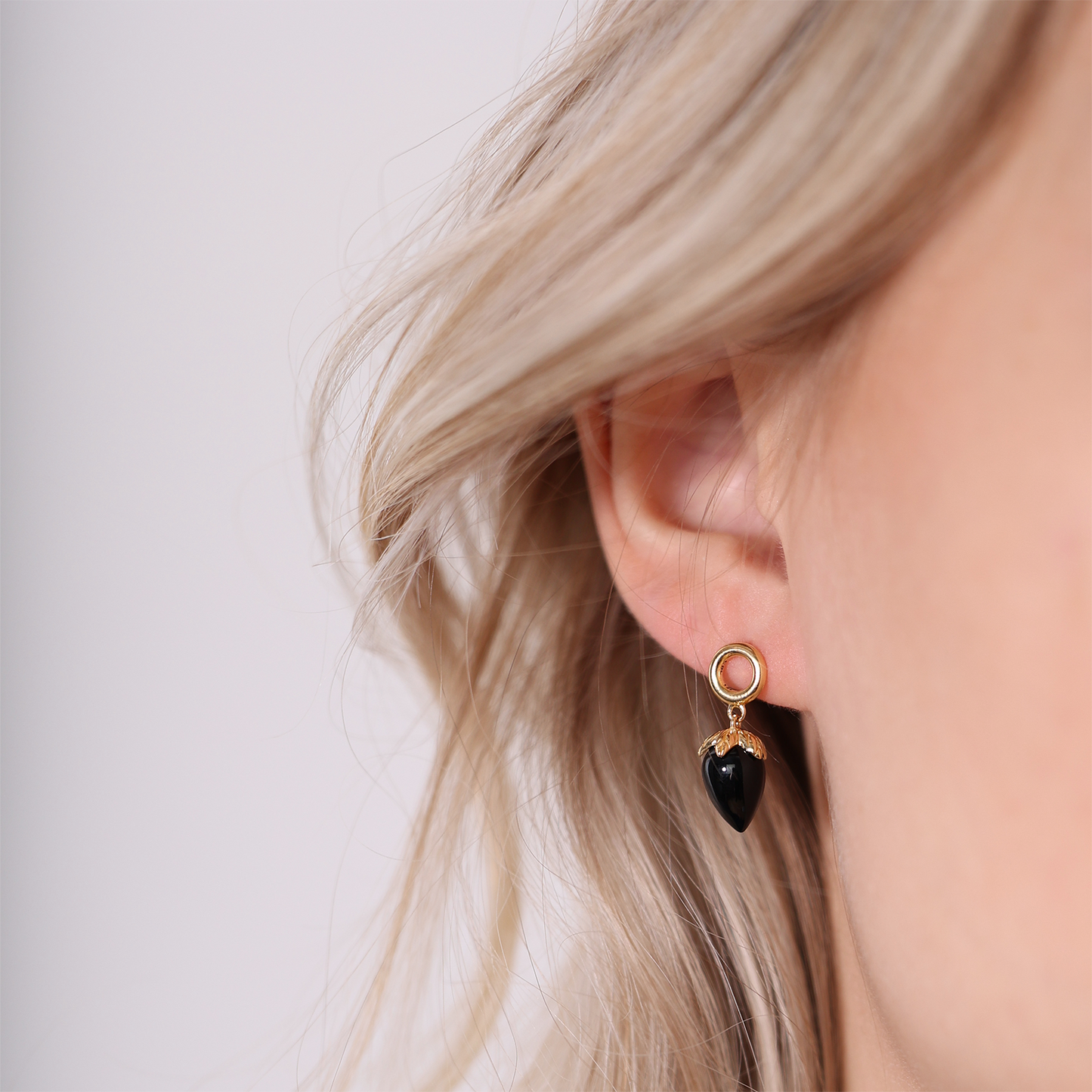 Black Chalcedony Stud Earrings - CHRISTINA
