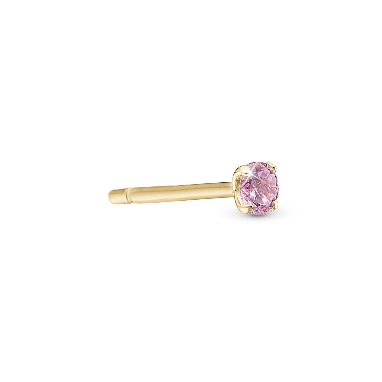 Pink Delight Simple Earring Stud / Single Stud - Polished Gold Plated Sterling Silver with 1 Cubic Zirkonia