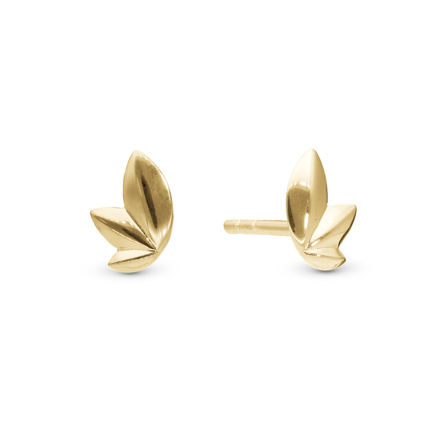 3 leafs Stud Earrings - Polished Gold Plated Sterling Silver