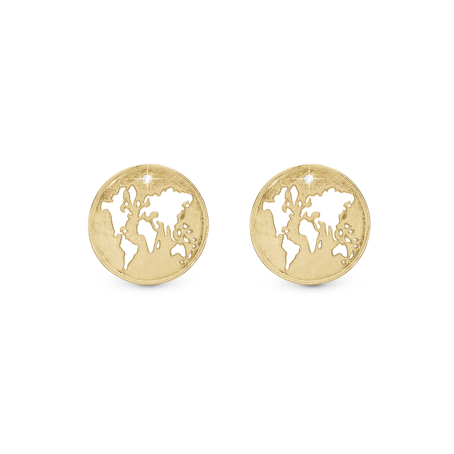 The World Stud Earrings - Gold Plated Sterling Silver with 2 Labgrown Diamant