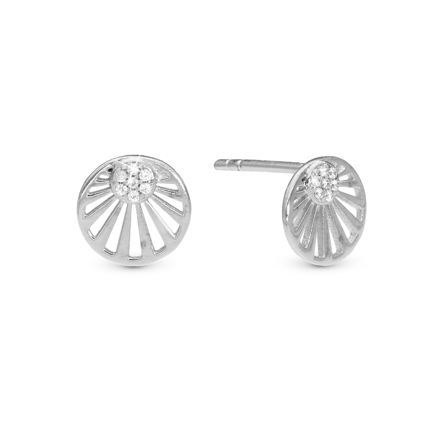 Ocean sunset Stud Earrings - Polished Sterling Silver with 18 white Cubic Zirkonia