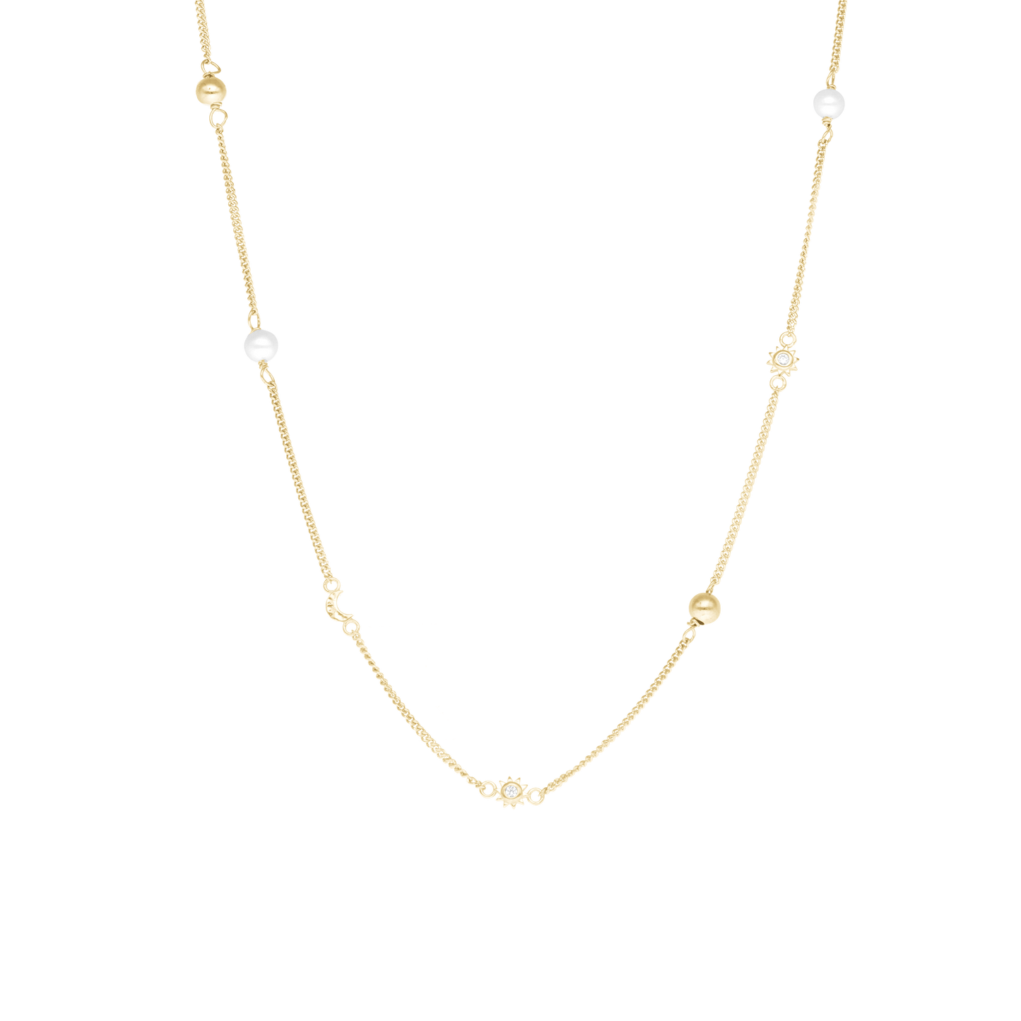 Day & Night Necklace - Polished Gold Plated Sterling Silver with 2 white Ferskvandsperler