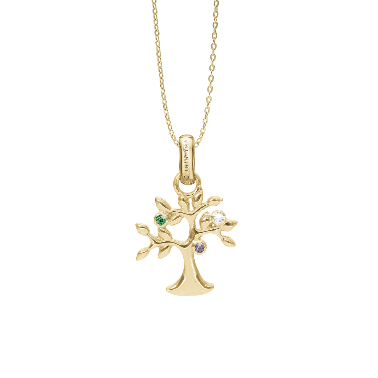 Life Tree Earring Pendant - Polished Gold Plated Sterling Silver with 3 Multi color Cubic Zirkonia