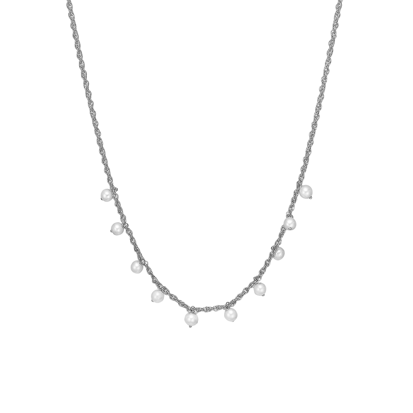 Dangling Pearls Necklace - Sterling Silver with 10 white Ferskvandsperler