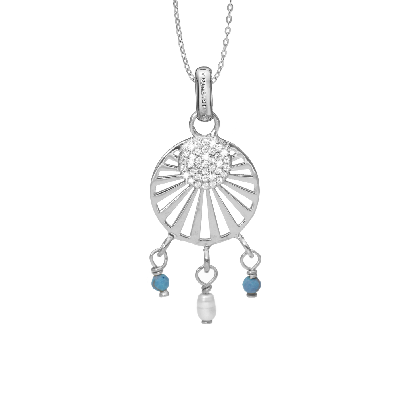 Ocean sunset Earring Pendant - Polished Sterling Silver with 37 white Cubic Zirkonia