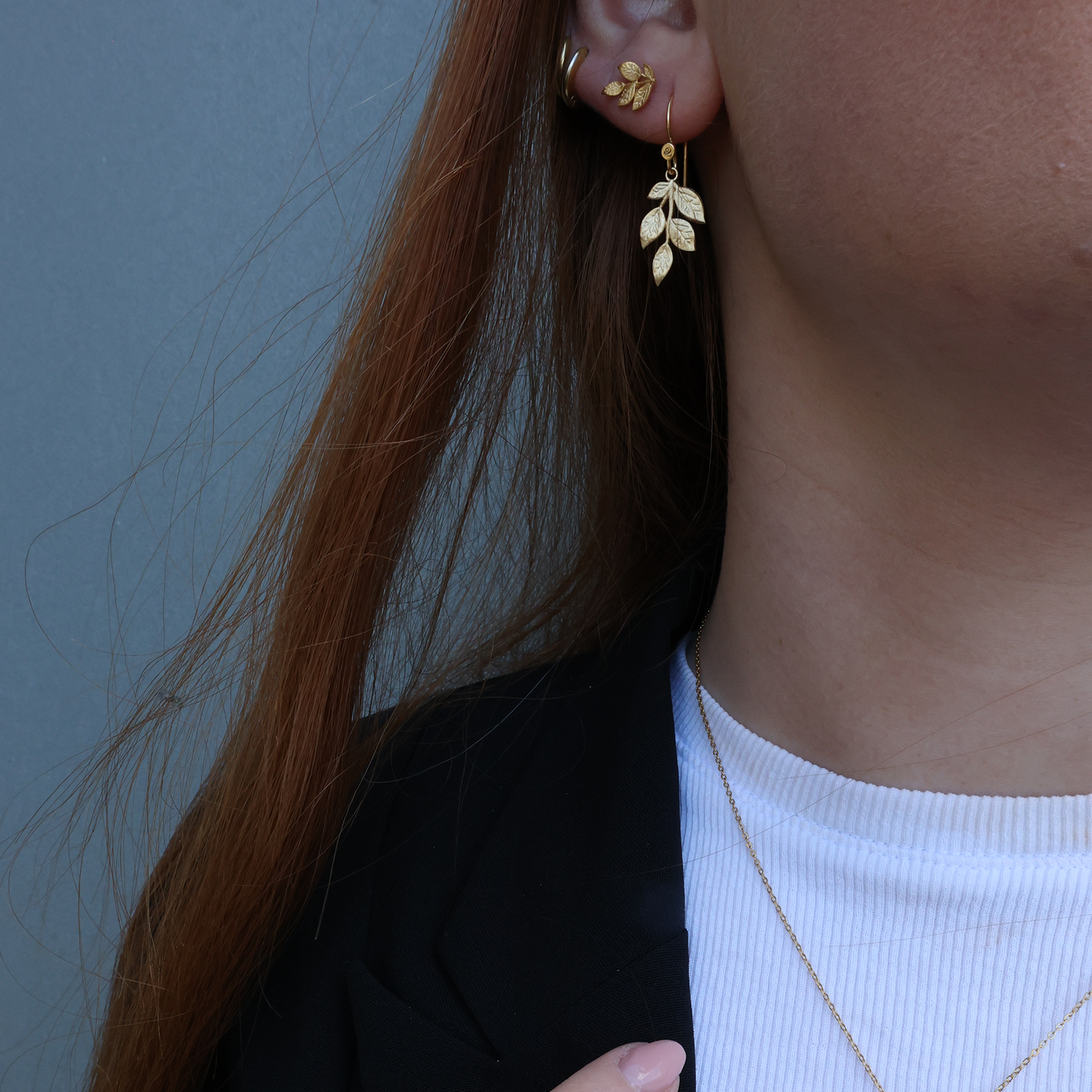 Leaf Beauty Dangle Earring - Brushed Gold Plated Sterling Silver