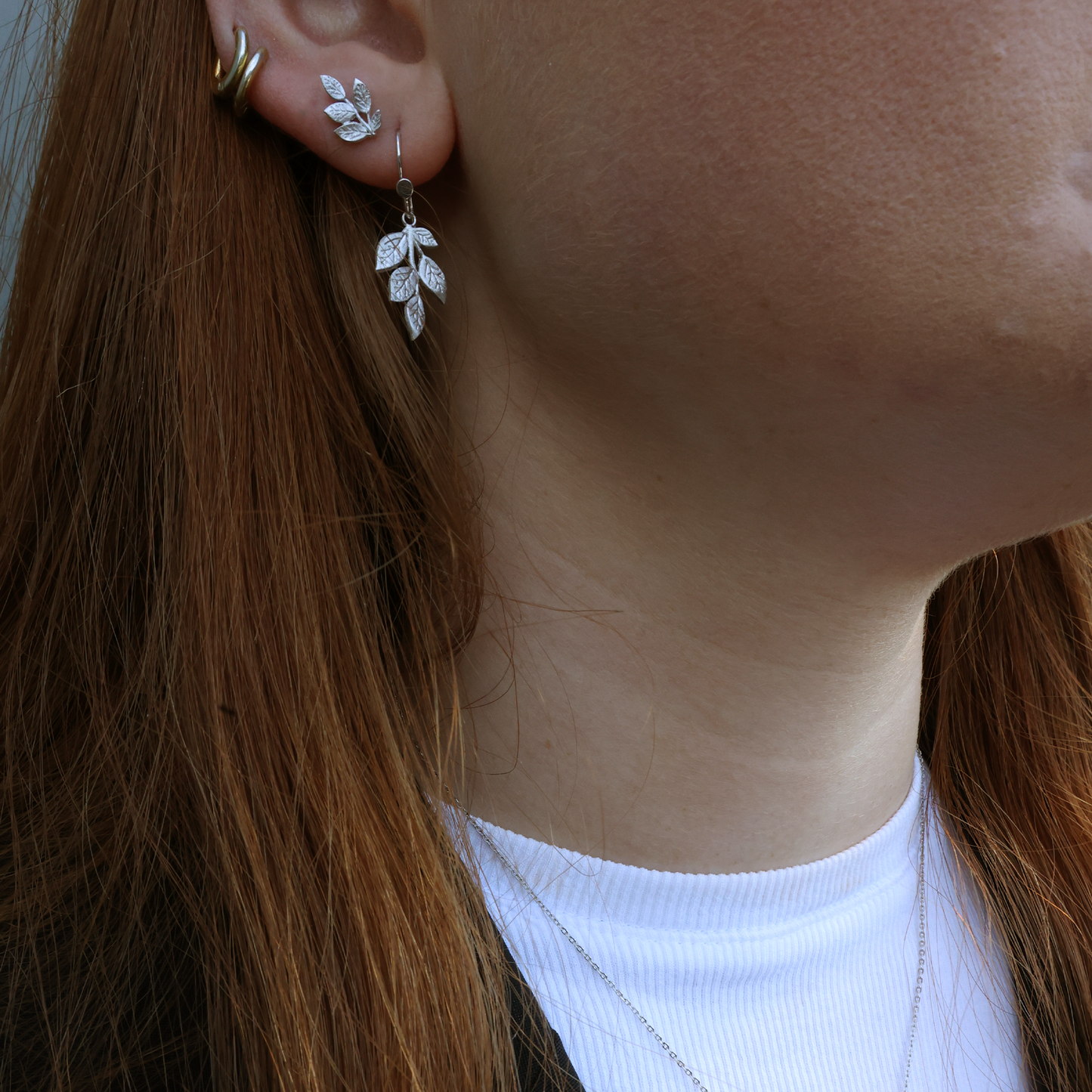 3 leafs Stud Earrings - Polished Sterling Silver