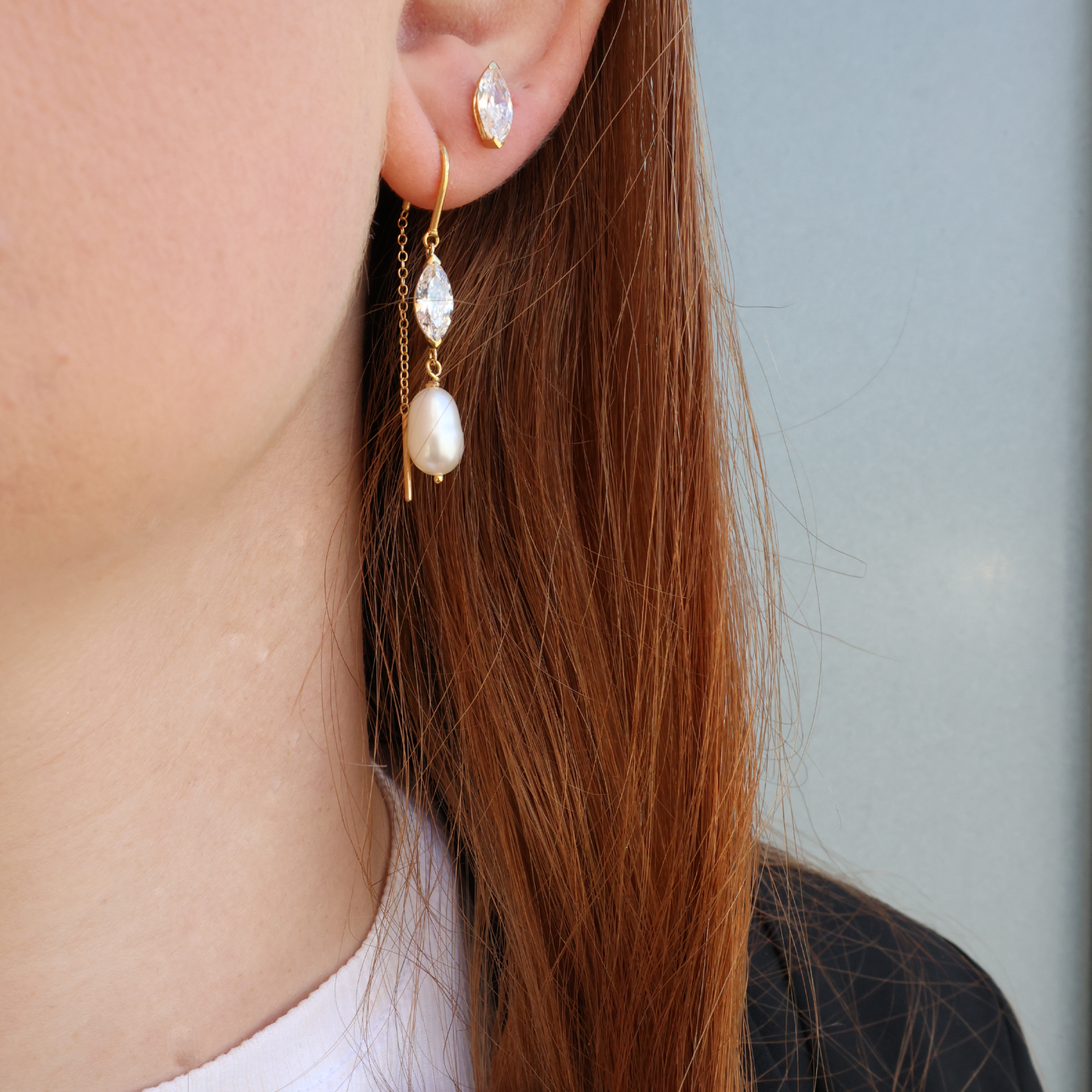 Light me up Stud Earrings - Polished Gold Plated Sterling Silver with 2 white Cubic Zirkonia