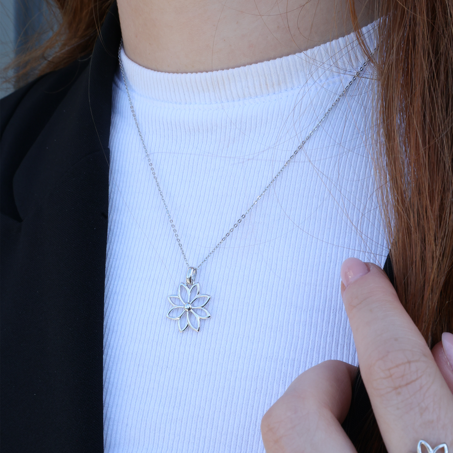 Simple Flower Earring Pendant - Polished Sterling Silver